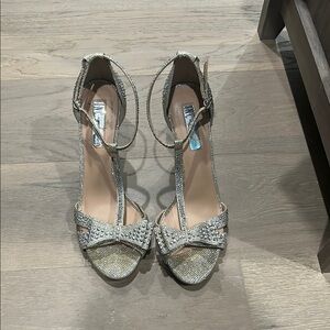 INC International Concepts Silver Strappy Heels with Ankle Strap